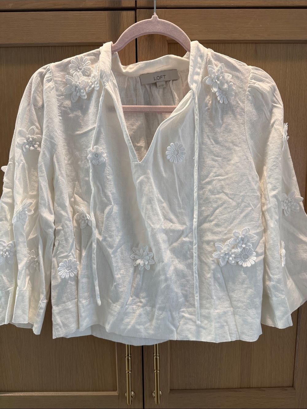 LOFT White Embroidered Floral Peasant Blouse